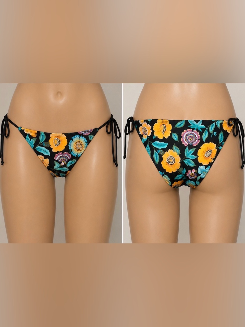 Bikini Bottom – Floral Print Tie Side Swimwear (No Size Tag – Fits Small)